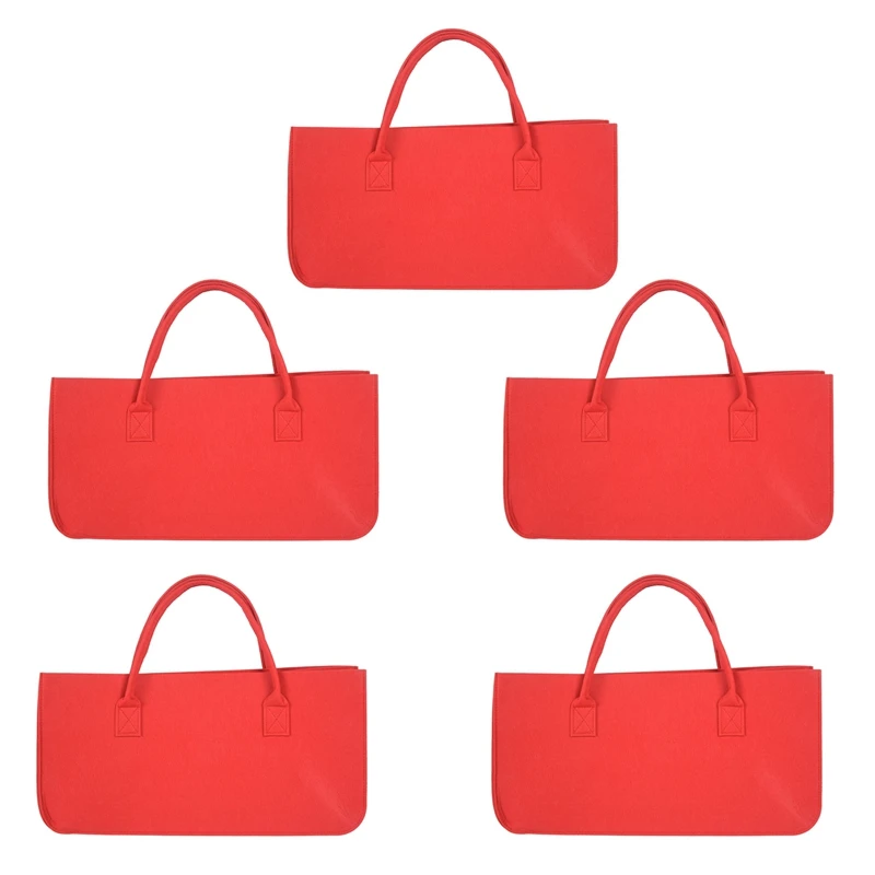 

5X Felt Purse, Felt Storage Bag Large Capacity Casual Shopping Bag - Red