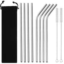 Stainless Steel Straw Set - 8 Piece Reusable Drinking Straws (Silver 8Pcs)