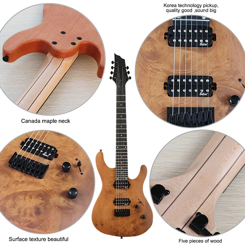 7 String 39 Inch 24 Frets Electric Guitar Natural Color Korea-made Pickup acoustic electric guitar