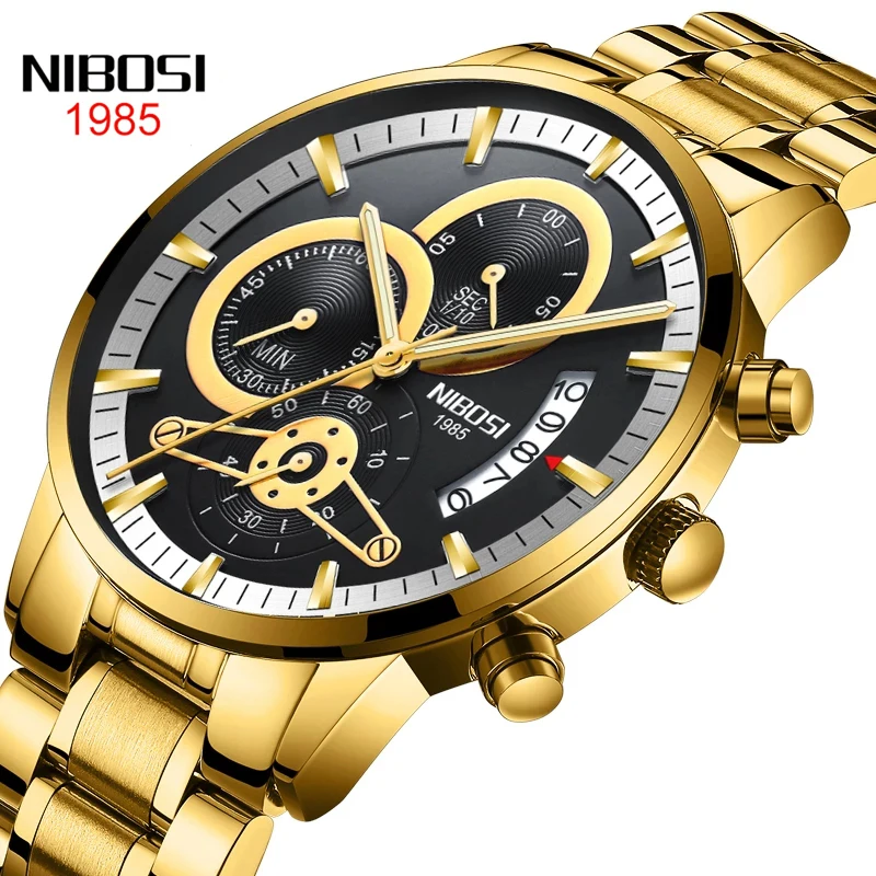 NIBOSI Fashion Chronograph Quartz Watch for Men Stainless Steel Waterproof Mens Watches Top Brand Luxury Clock Relogio Masculino
