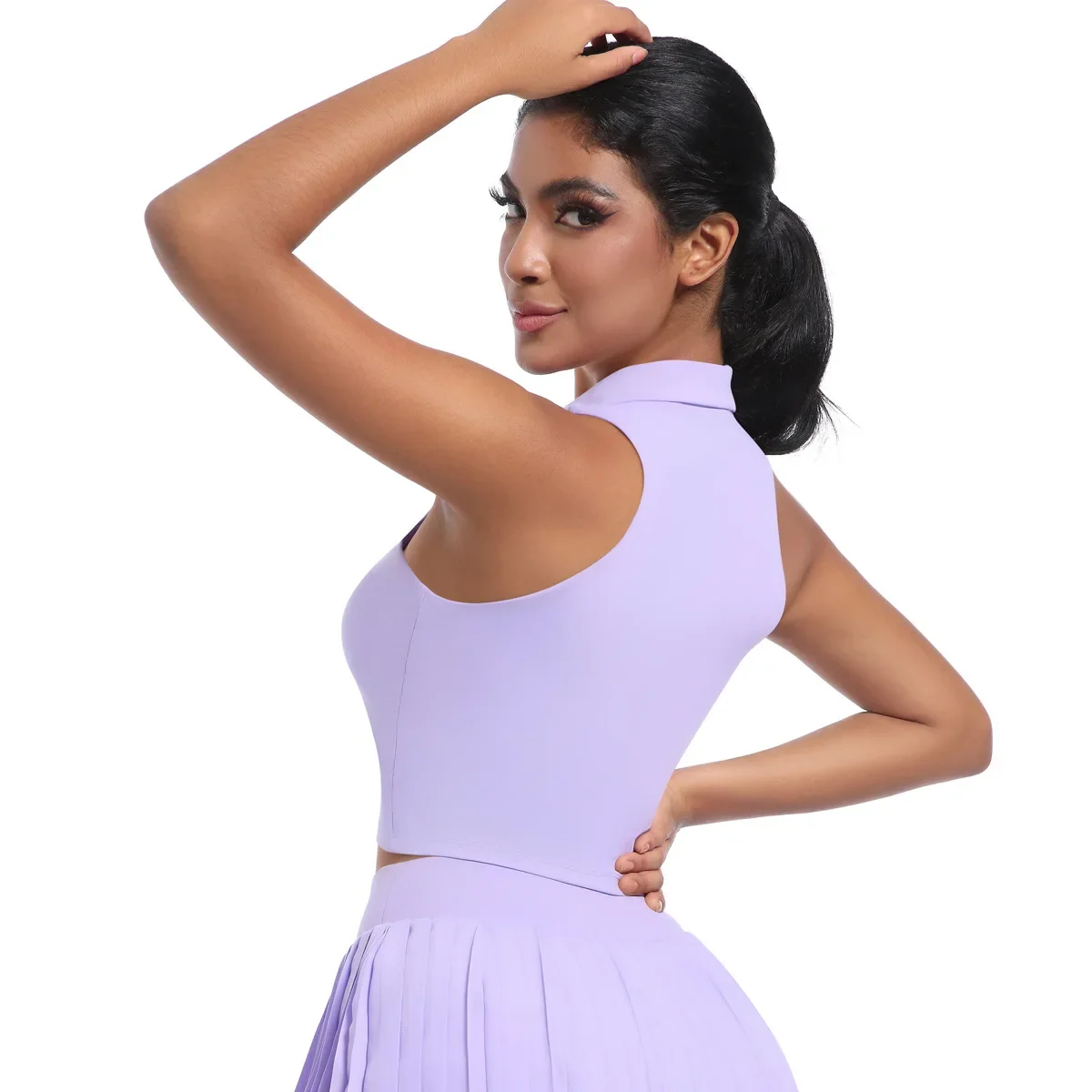 New cross-border outdoor leisure lapel vest running sports fitness breathable short yoga clothes nude tennis clothes
