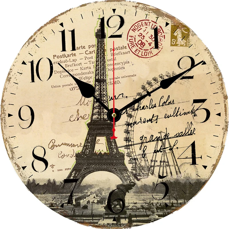Large Retro Paris Eiffel Tower Round Wall Clock Color:Z1082;Sheet Size:8inch(20CM)