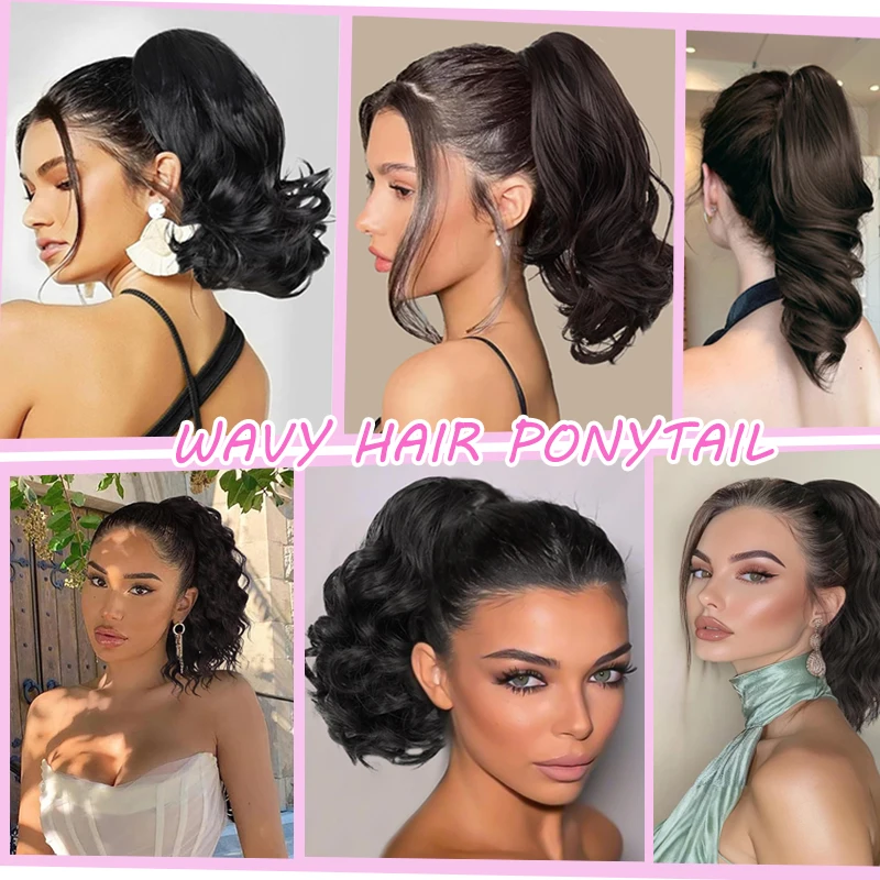 Wavy Hair Ponytail Extension Hairpiece Claw Clip Wavy Ponytail Wig with Drawstring Synthetic fiber Women Hairpiece for Daily Use