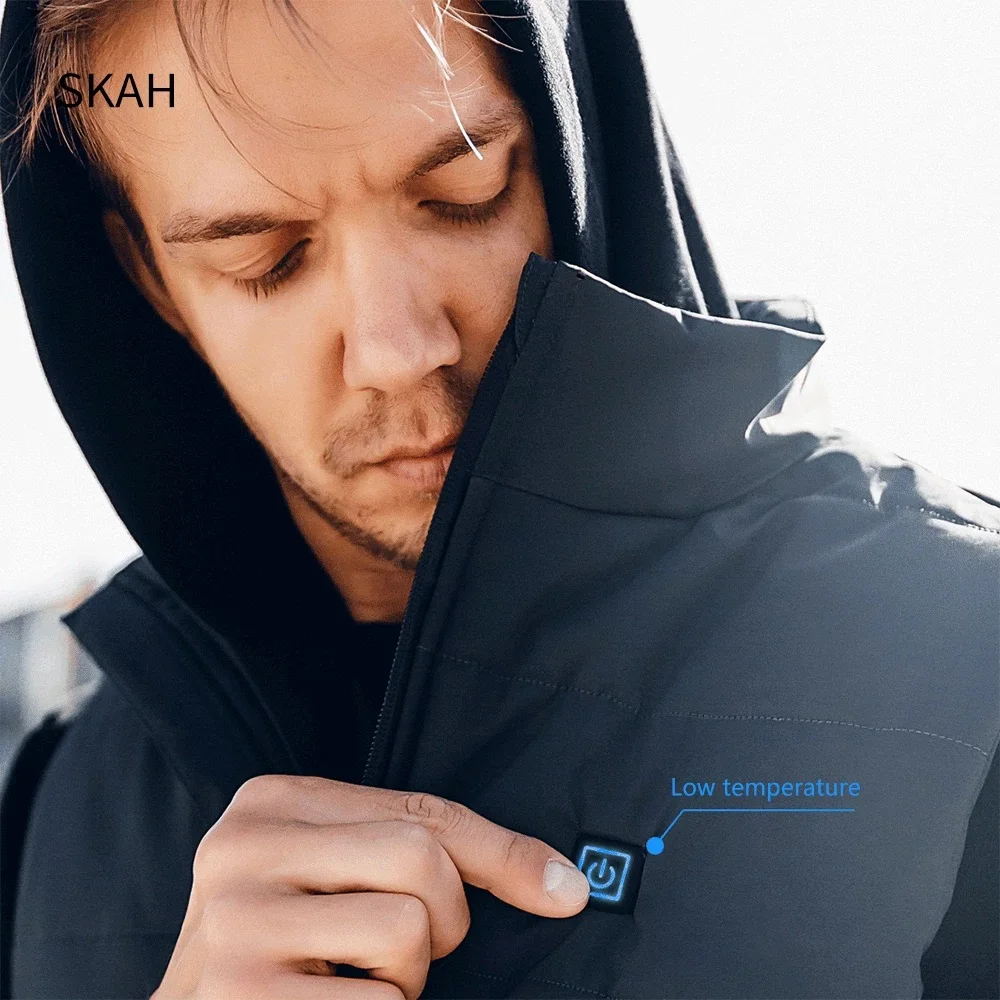 

SKAH 4-Heating Area Graphene Electric Heated Vest Men Winter Outdoor Warm USB Smart Thermostatic Heating Jacket Light