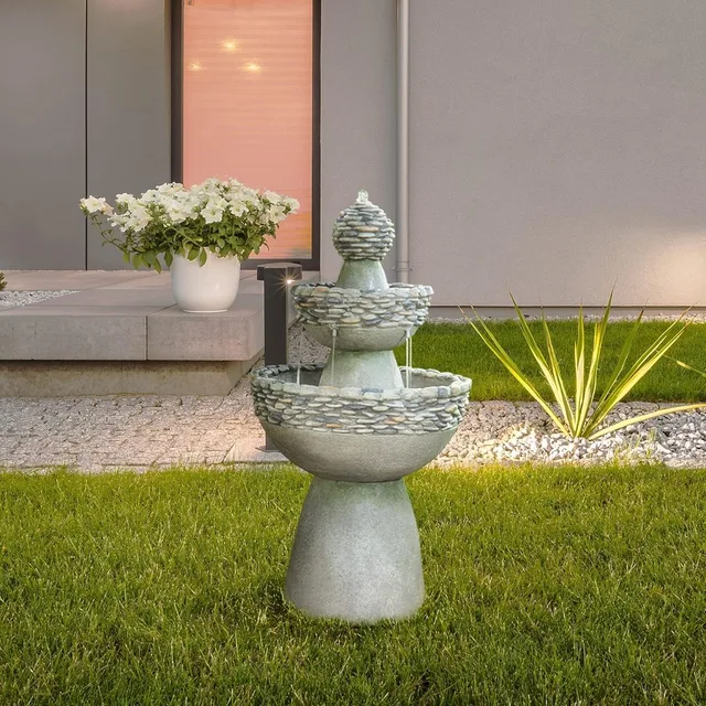 36.5" Outdoor 3-Tier Zen Pedestal Water Fountain 3