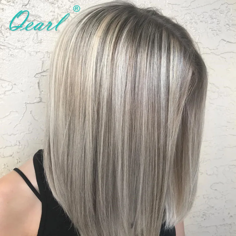 Human Hair Wig for Women Transparent HD Lace Frontal Wigs 13x4 Straight Virgin Hair Ash Blonde Light Grey Highlights Wig Qearl