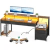 71 Inch Computer Desk with File Drawer, Reversible Office Desk with 4 Drawers & Power Outlet, LED Strip Monitor Shelf CPU Stand 1