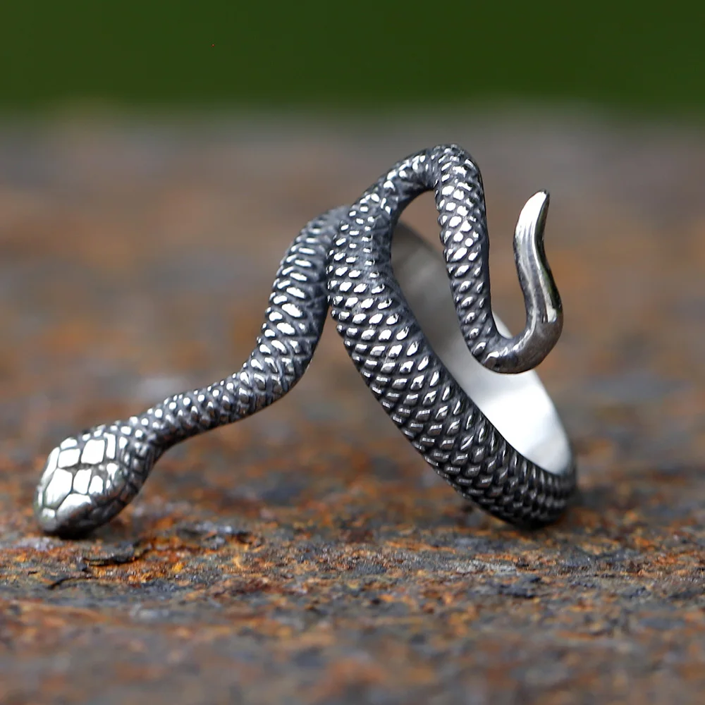 Fashion 316L Stainless Steel Viking Rattler Snake Ring Punk Cool Gothic Women Men Unisex Serpent Jewelry free shipping 5