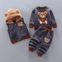 Kids Cartoon Clothing Sets Winter Autumn Boys Girls Cotton Thick Warm Hooded Sweater Cute Bear 3Pcs Children Suits 0-4 Years