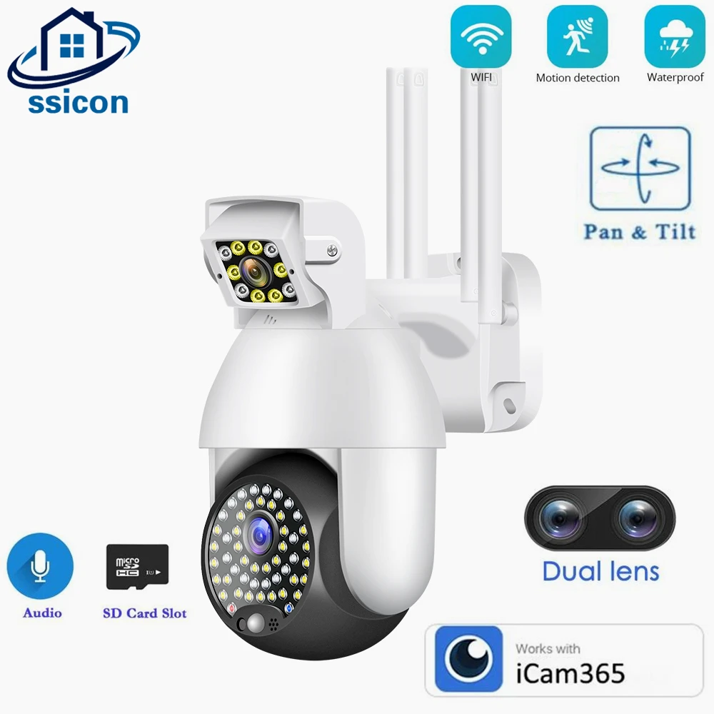 Dual Lens WIFI Camera Outdoor 3MP ICAM365 APP Auto Tracking Waterproof Speed Dome Security Protection PTZ Camera