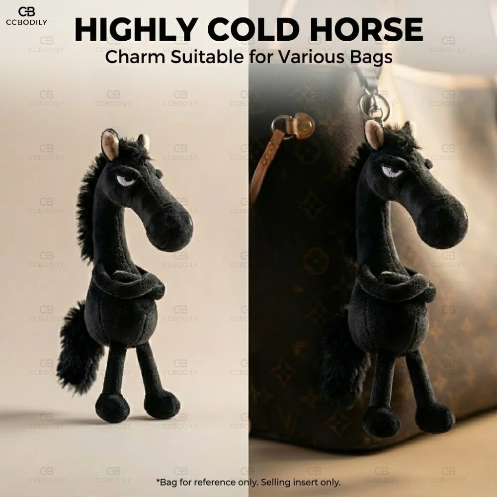 Whimsical Plush Horse Keychain – Sassy Pony Bag Charm with Grumpy Face