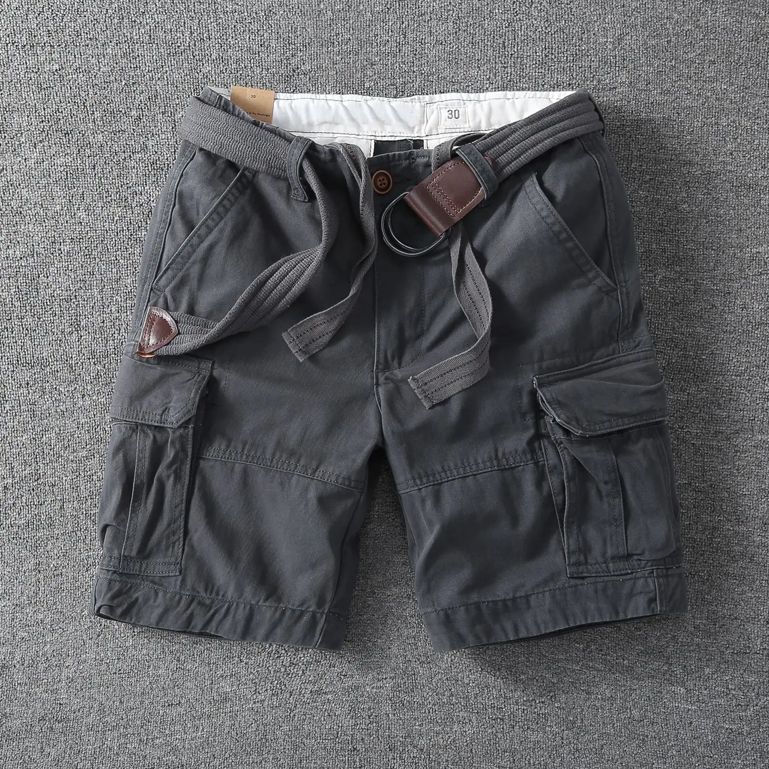 Without belt Asian Size Men's White Camouflage Workwear Shorts Summer Casual Tactical Outdoor Multi Pocket Cargo Shorts 3