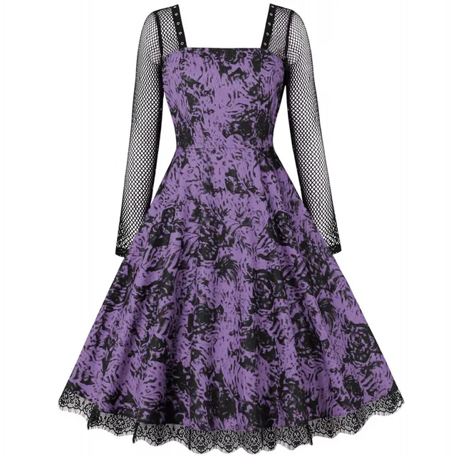 Halloween Flower Print Gothic Dress: A Vintage Style for Fashionable Women