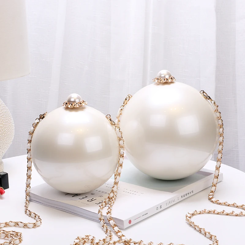 2025 Fashion Design Pearl Ball Borse da sera per feste Borse da donna Borsa a tracolla piccola con custodia rigida in acrilico sferico globale - immagine 6
