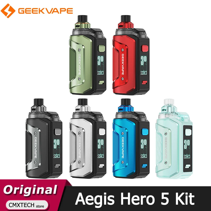 Original Electronic Cigarette GeekVape Aegis Hero 5 Kit 50W Vape 2000mAh with Upgrade 6.5ml Hero Pod Cartridge Fit B Series Coil