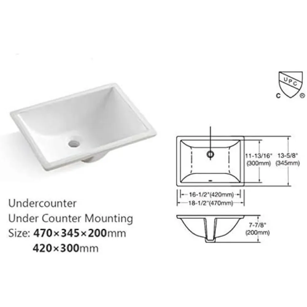 43"x 22" Bathroom Vanity Top ,White Marble Color With Rectangle Undermount Ceramic Sink And 3 Faucet Hole With Back Splash 4