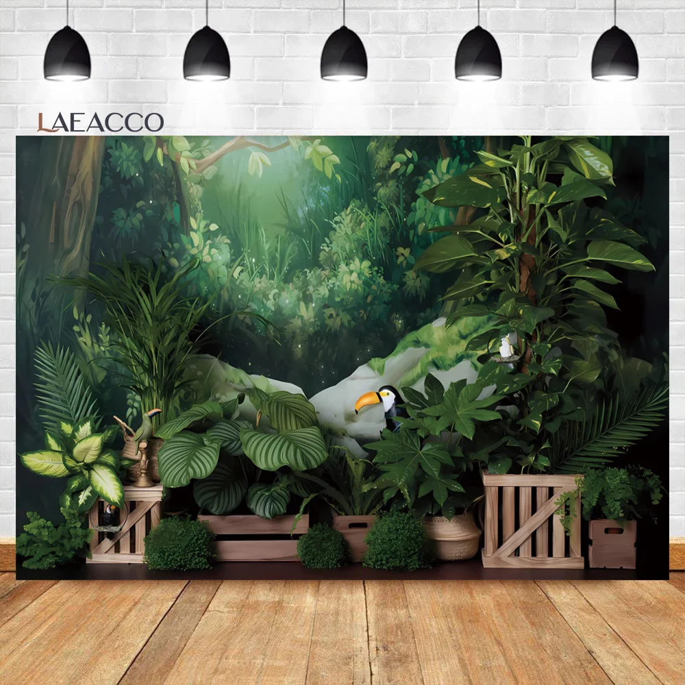 

Laeacco Tropic Green Virgin Forest Birthday Scene Photography Backdrop Newborn Baby Shower Portrait Customized Photo Background