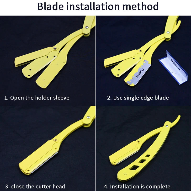 Barber Antique Black Folding Tools Hair Razor and Blades Men Shaving Shaving Knife Unisex Hair Removal (Without Blade)