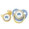 All Zircon Baby Pacifier Chain Clips Set Gold Crown Princess Prince Pacifiers Holder Silicone Nipple Luxury Infant Shower Gifts 3