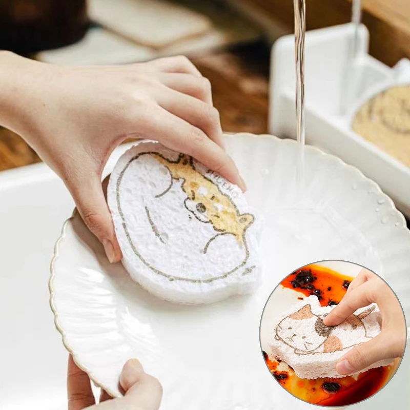 Kitchen Dishwashing Sponge Cleaning Sponges Double Sided Scouring Pads Compressed Wood Pulp Sponge Dishes Pot Wipe cleaning sponges