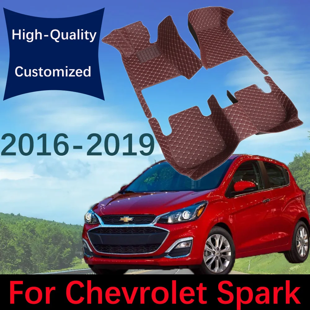 

Custom Leather Car Floor Mats For Chevrolet Spark M400 2016-2019 Automobile Carpet Rugs Foot Pads Interior Accessories