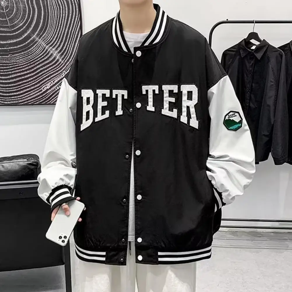 

Trend Handsome Men Letter Print Patchwork Color Jacket Spring and Autumn Coat Men's Jacket Baseball Suit Senior High School Coat