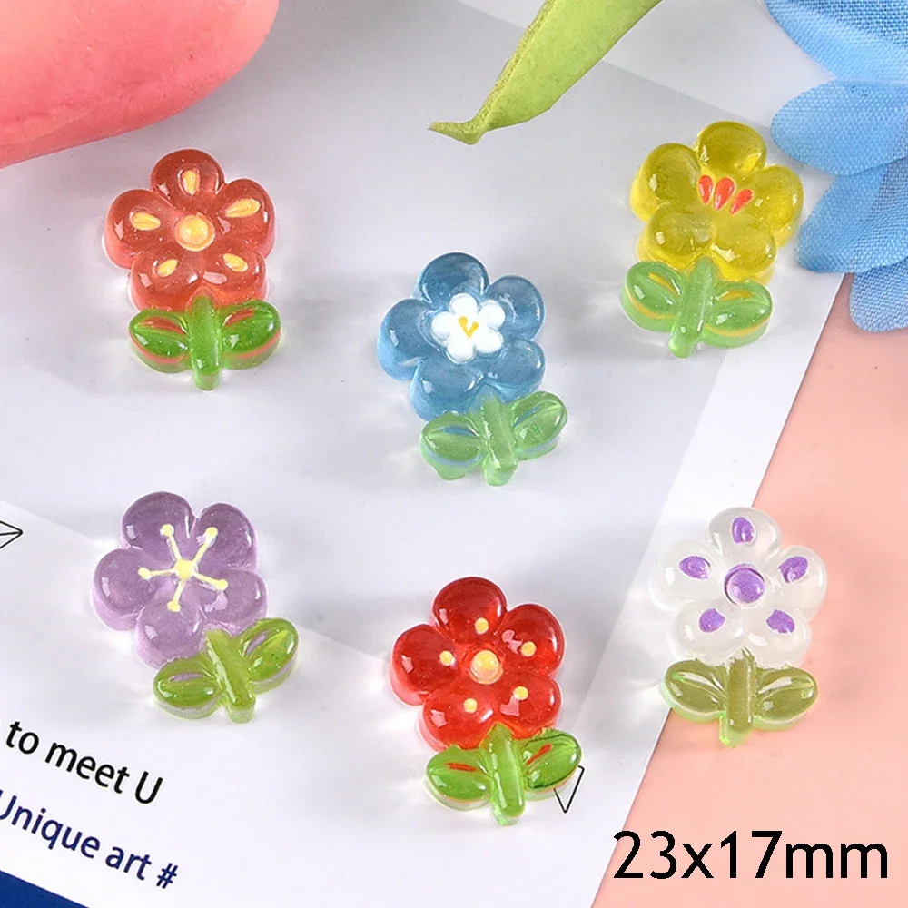 투명 귀여운 작은 꽃 시리즈 송진 플랫 백 카보숑, 스크랩북용 DIY 보석 공예 장식 액세서리, 10 개