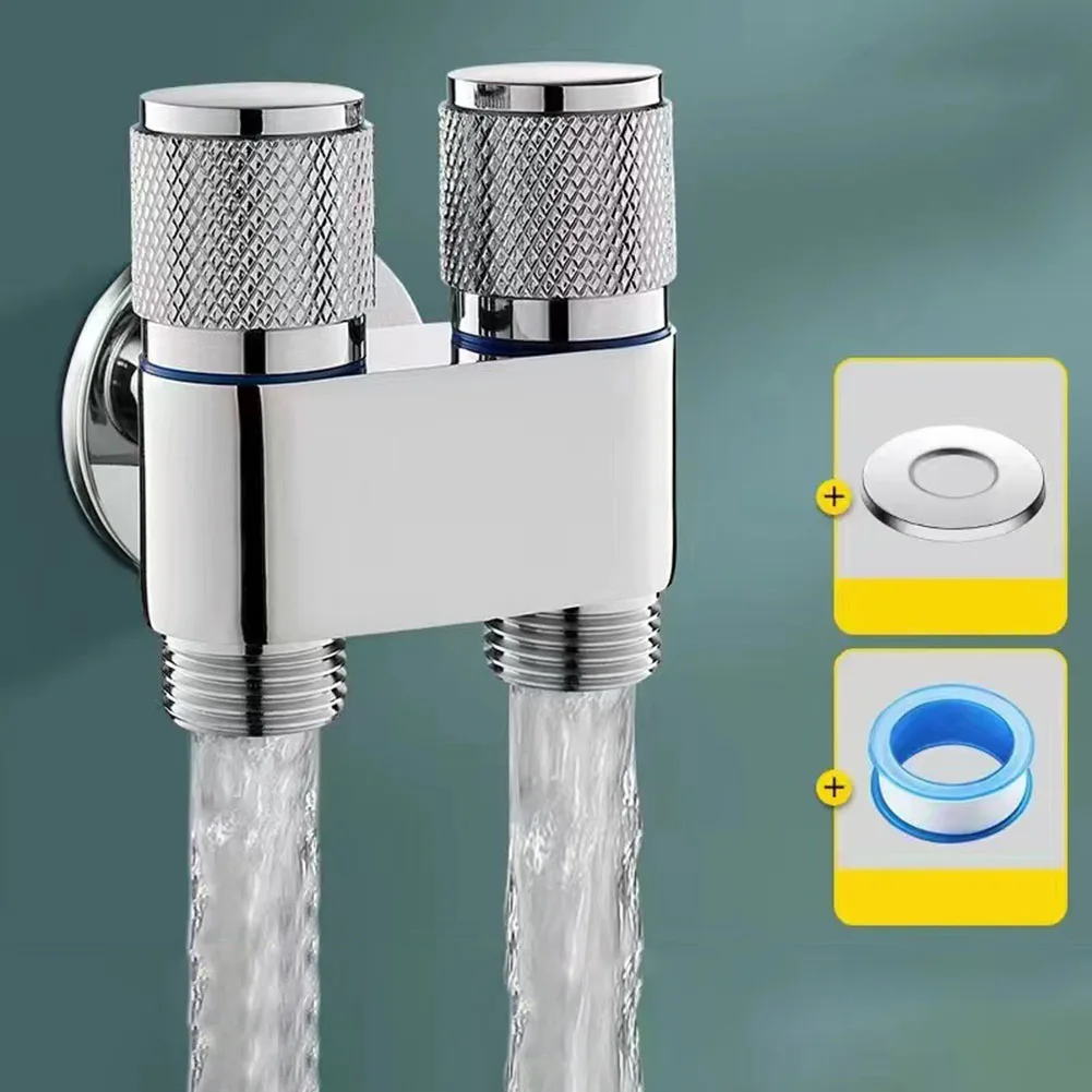 1PCS G1/2 1 In Two Out Double Control Washing Machine Faucet Toilet Triangle Valve Bathroom Toilet Bidet Sprayer Accessories 3
