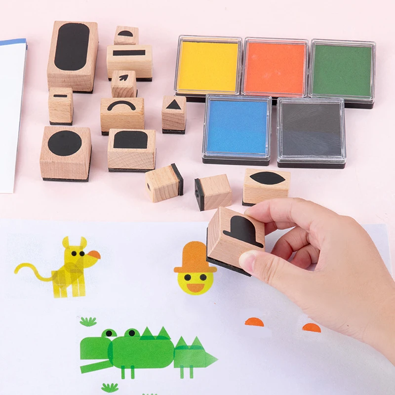 

DIY Wooden Magic Stamp Toy Drawing Inkpad Children's Fun Puzzle Montessori Fine Training Educational Toys for Kids Gift