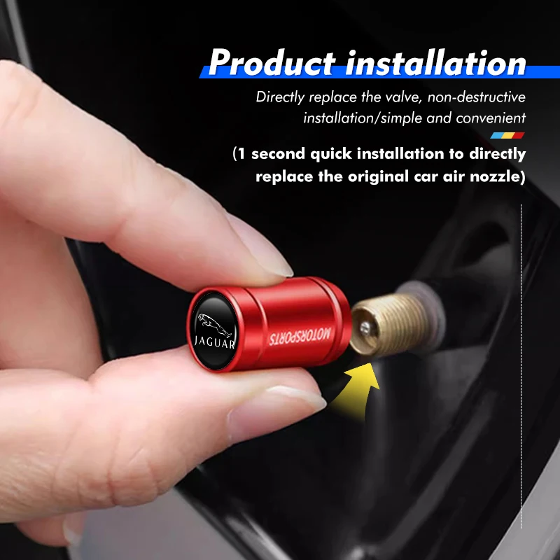 4pcs Car Wheel Hub Valve Stem Cap Decor For Jaguar XF XJ XFR XKR S-Type F-Type X-Type F-Pace I-Pace Motorcycle Bicycle