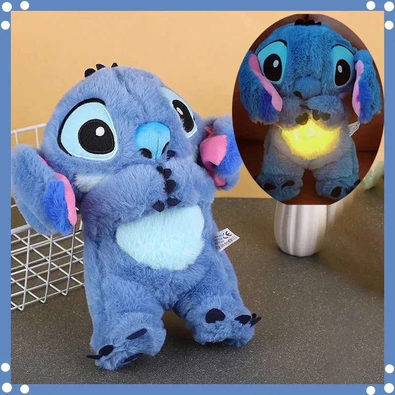 Kawaii Stitch Plush Doll Baby Sleeping Companion Sound Soothing Musical With Air Bag and Light Doll Breathing Toys Gifts