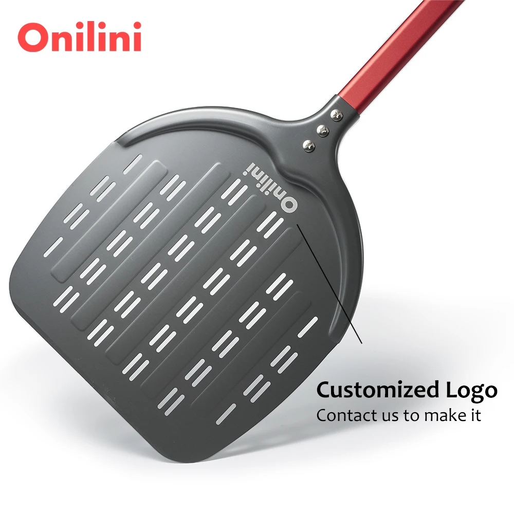 Onilini 12 inch Pizza Peel Perforated Pizzas Shovel Apple Shape Pizza Paddle with Aluminum Alloy Short Handle Peel
