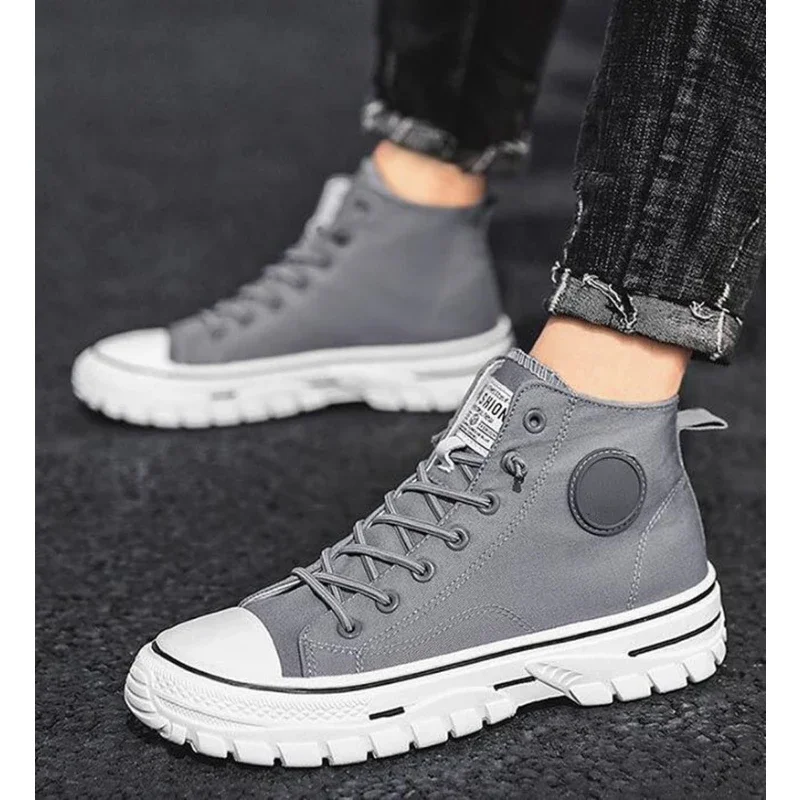 Men's Canvas Shoes Male High Top Casual Breathable Sports Shoes Gray Skateboarding Vulcanized Shoes Comfort Sneakers 2025 New - 6