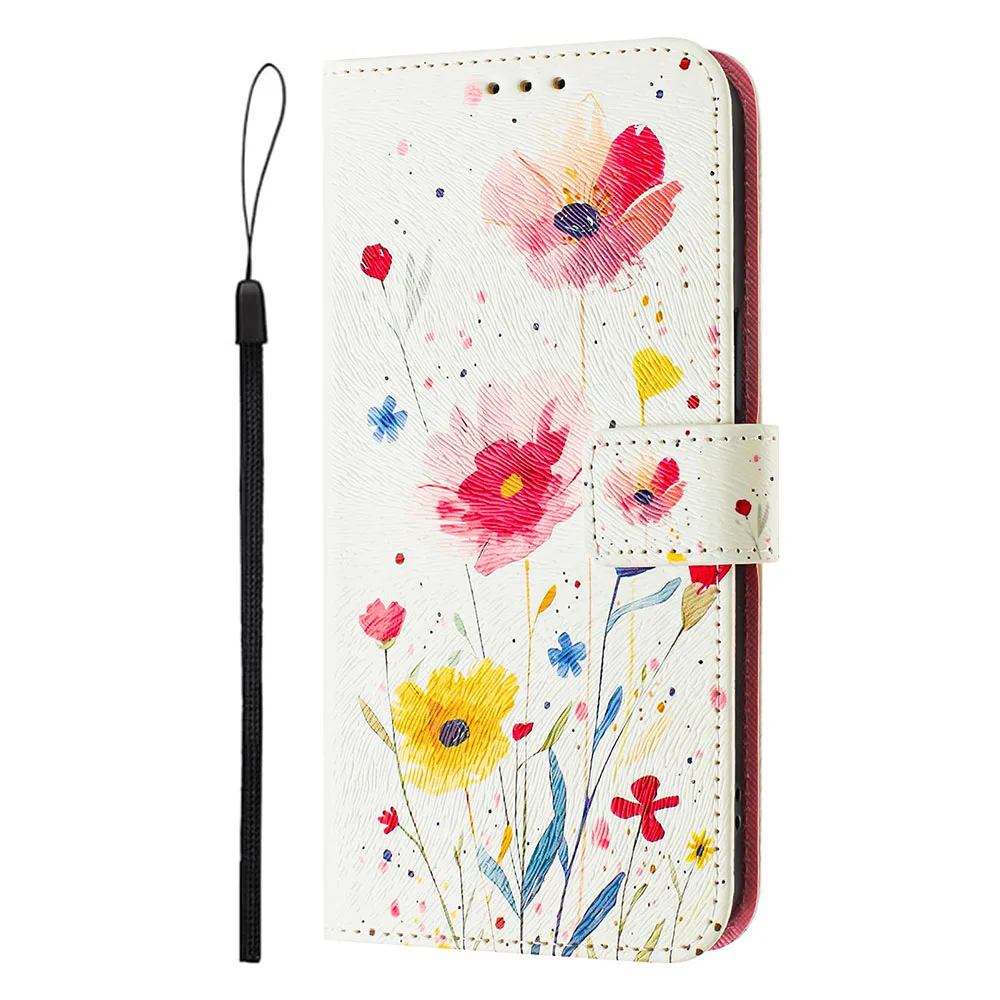 Cartoon Painted Leather Flip Wallet Phone Case with Card Slot Holder