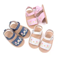 Toddler Baby Girls Summer Sandals First Walker Infant Casual Embroidery Floral Anti-slip Rubber Soft Sole Shoes for Outdoor 1