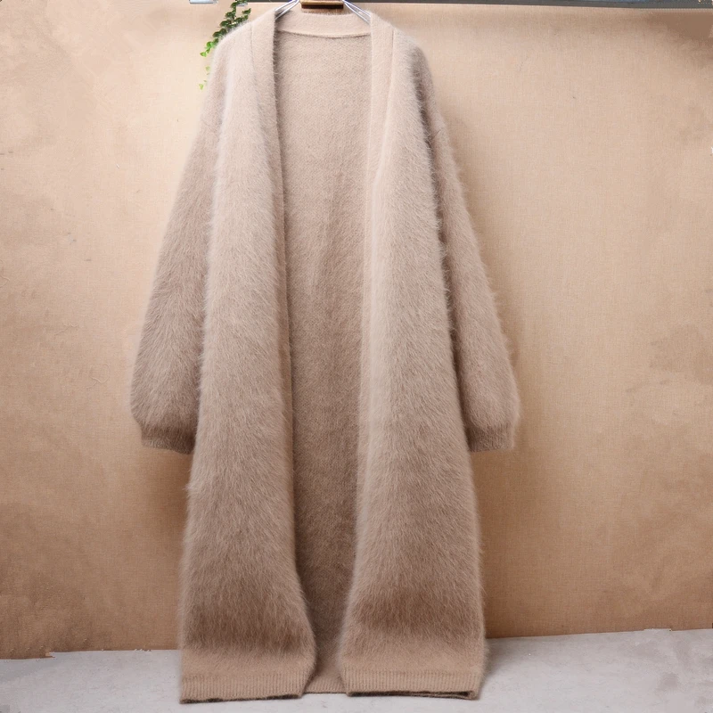 

Female Women Fall Winter Clothing Hairy Plush Mink Cashmere Knitted Long Sleeves Loose Long Sweater Cardigans Angora Fur Coat