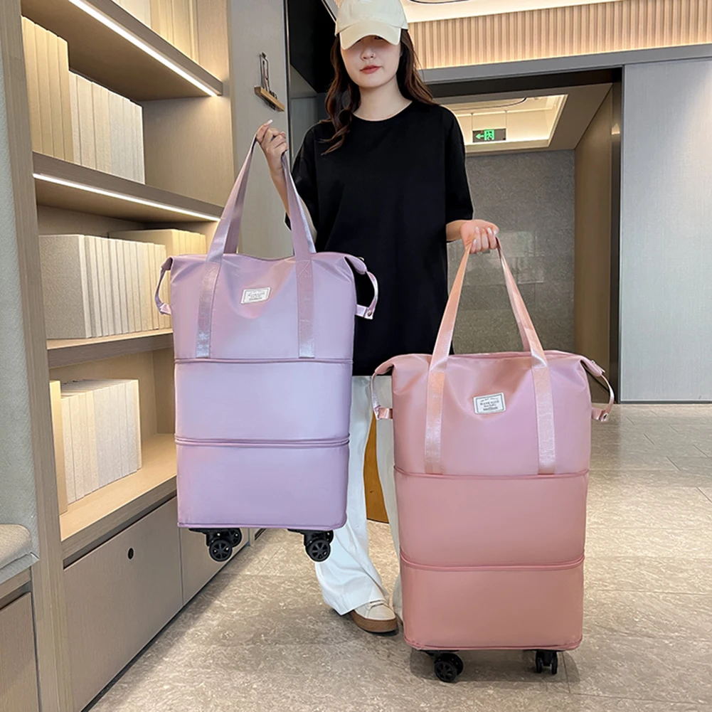 Folding Luggage Bags Expandable Rolling Duffle Pack with Wheel Large Capacity Oxford Clot Dry-Wet Separation Business Trip