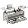 47.2" Lift Top Coffee Table with 2 Storage Drawers and Hidden Compartment Seventable Coffee Table ,Retro Center Table 1