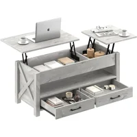 47.2" Lift Top Coffee Table with 2 Storage Drawers and Hidden Compartment Seventable Coffee Table ,Retro Center Table 1