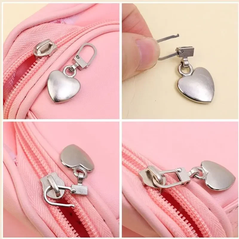 Zipper Pullers 5Pcs Detachable Metal Heart Shaped Universal For Clothing Jackets Backpack Shoes