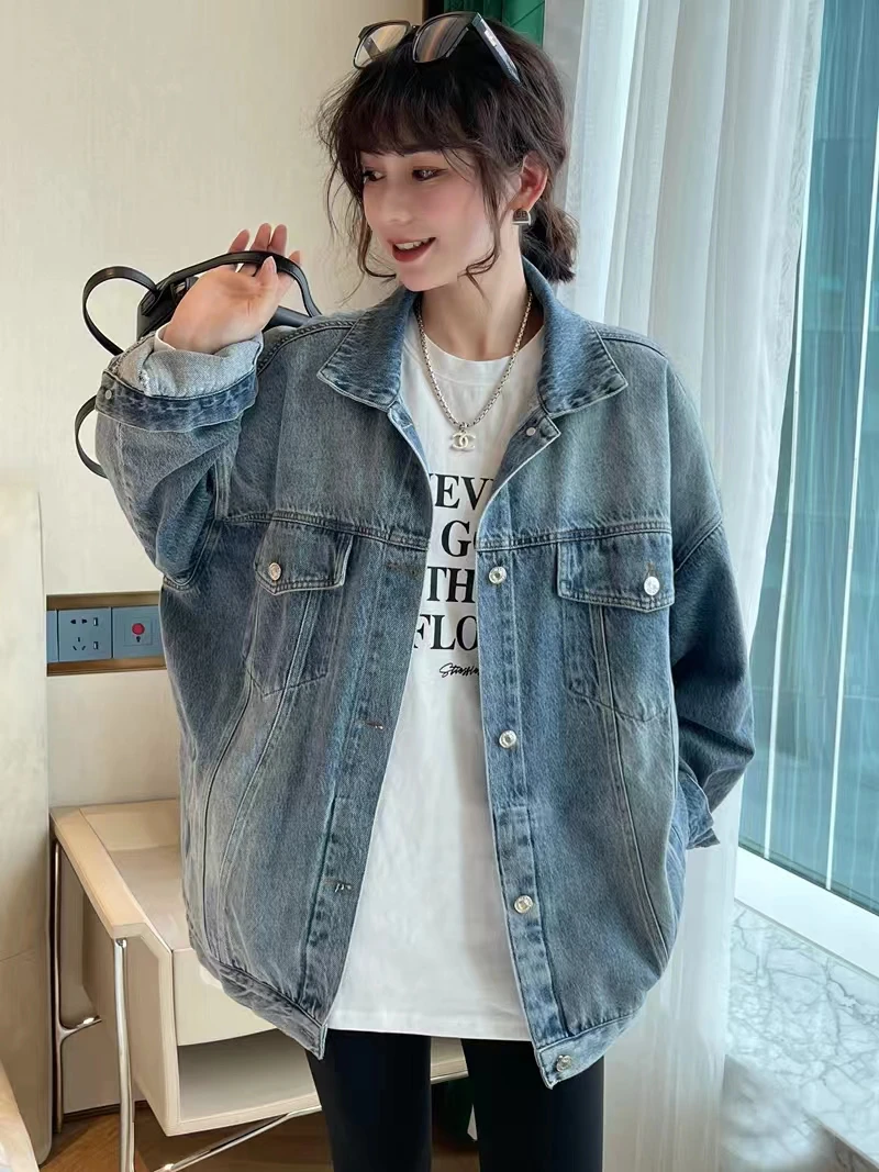 2023 New Spring Korean Style Letter Fashion Vintage Loose Women Denim Long Sleeve Shirts Tops Z159