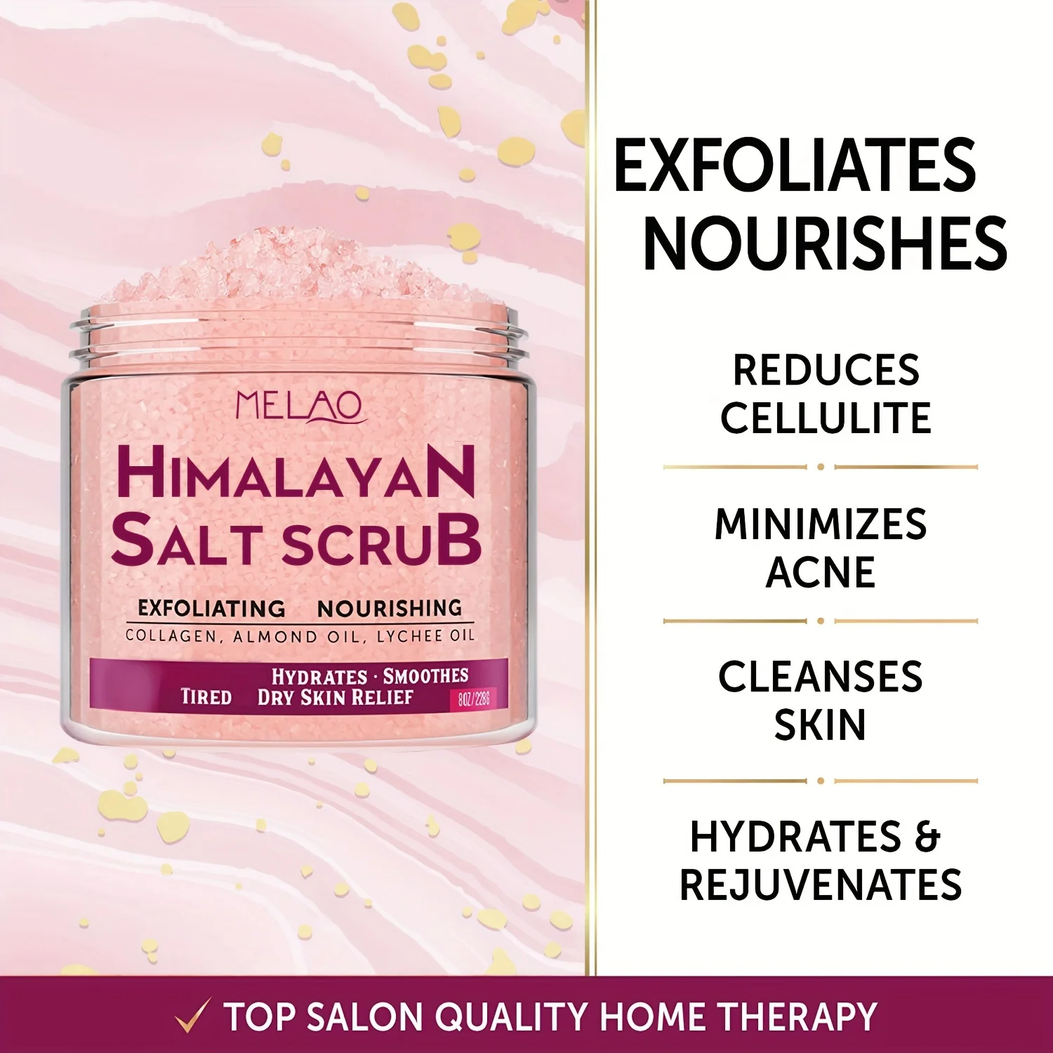 MELAO Himalayan Salt Body Scrub with Collagen and Stem Cells - Natural Exfoliating Salt & Body and Face Souffle Helps with Moist 2