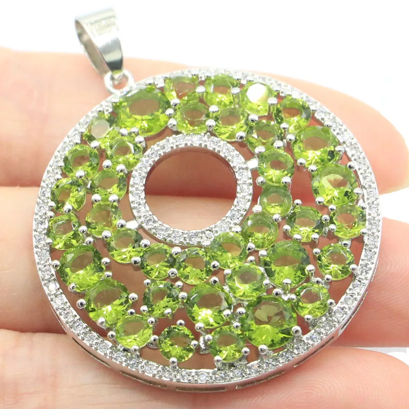 

10.5g 925 SOLID STERLING SILVER PENDANT Luxury Round Shape Green Peridot Topaz Tanzanite Purple Amethyst White CZ Woman's Gift