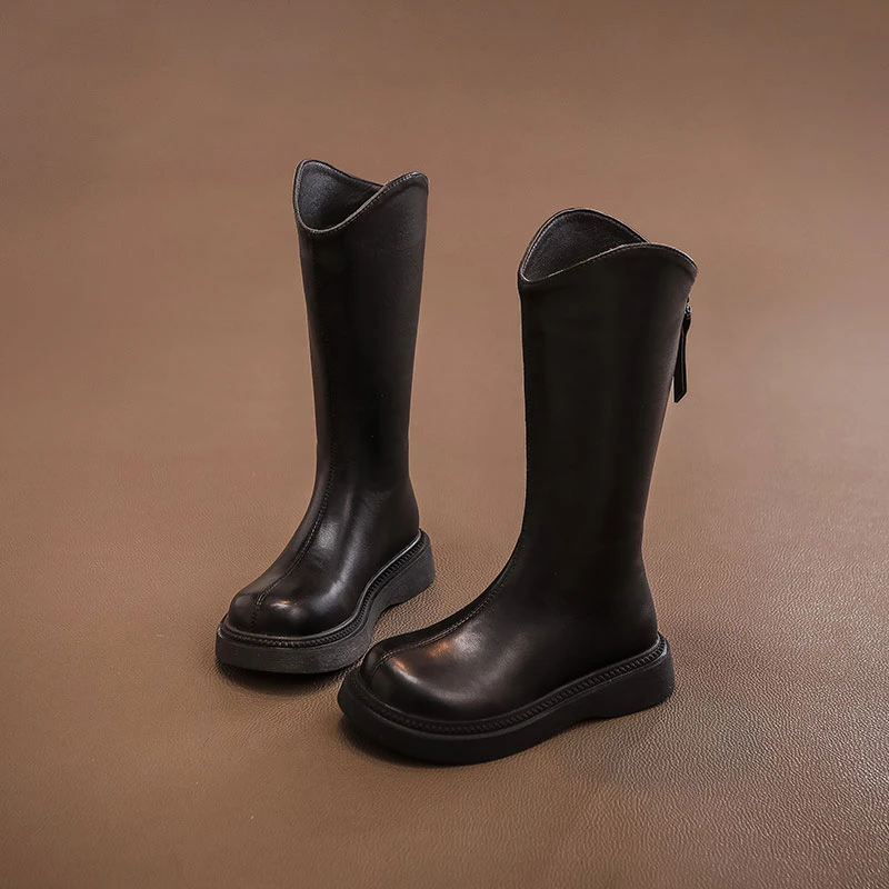 Girls Black Brown Mid Calf Boots