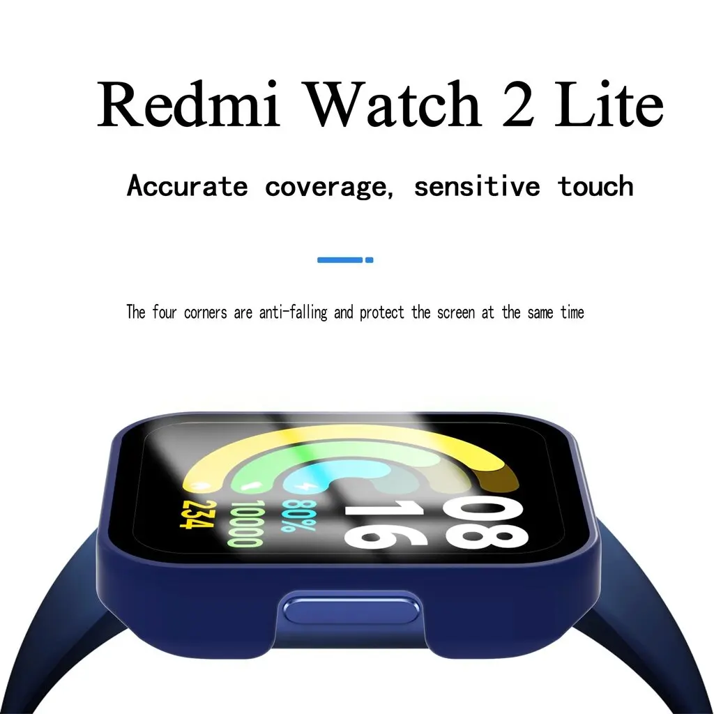 9D 유리 케이스 + Redmi Watch 2 Lite 용 스트랩 Redmi Watch2 Lite 액세서리 용 PC 하드 커버 화면 보호기 시계 밴드 팔찌