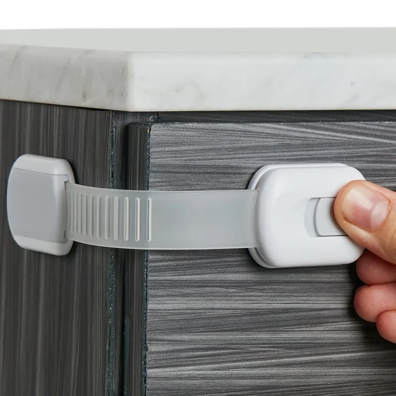 Kindersicherungsgurtschlösser mit verstellbaren Riegeln, ohne Bohren, Mehrzweck-Babyschlösser für Schränke und Schubladen, Toilette, Kühlschrank – Detail 3