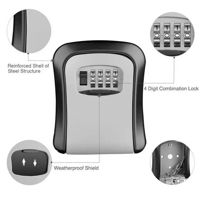 Wall Mount Key Lock Box 4 Digit Password Code Security Lock No Key for Home Office Key Safe Secret Storage Box Organizer 3