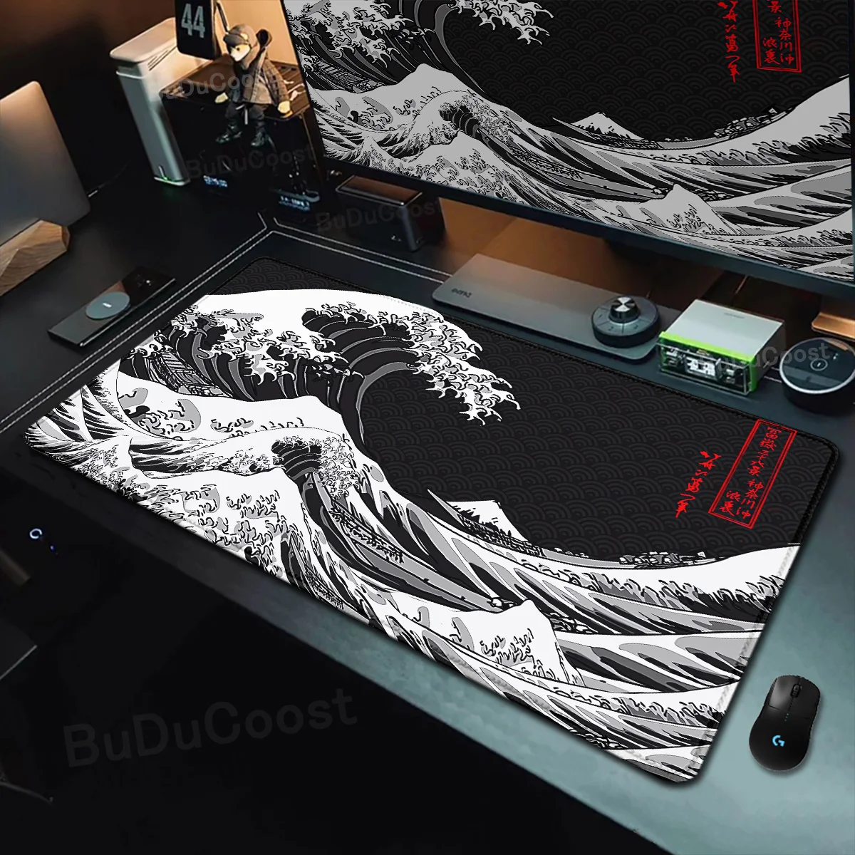 Japanisches The Great Wave of Kanagawa großes Gaming-Mauspad, 800 x 300 mm, Gamer-Tastatur, Schlosskante, Schreibtischmatten, Büro-Laptop-Zubehör