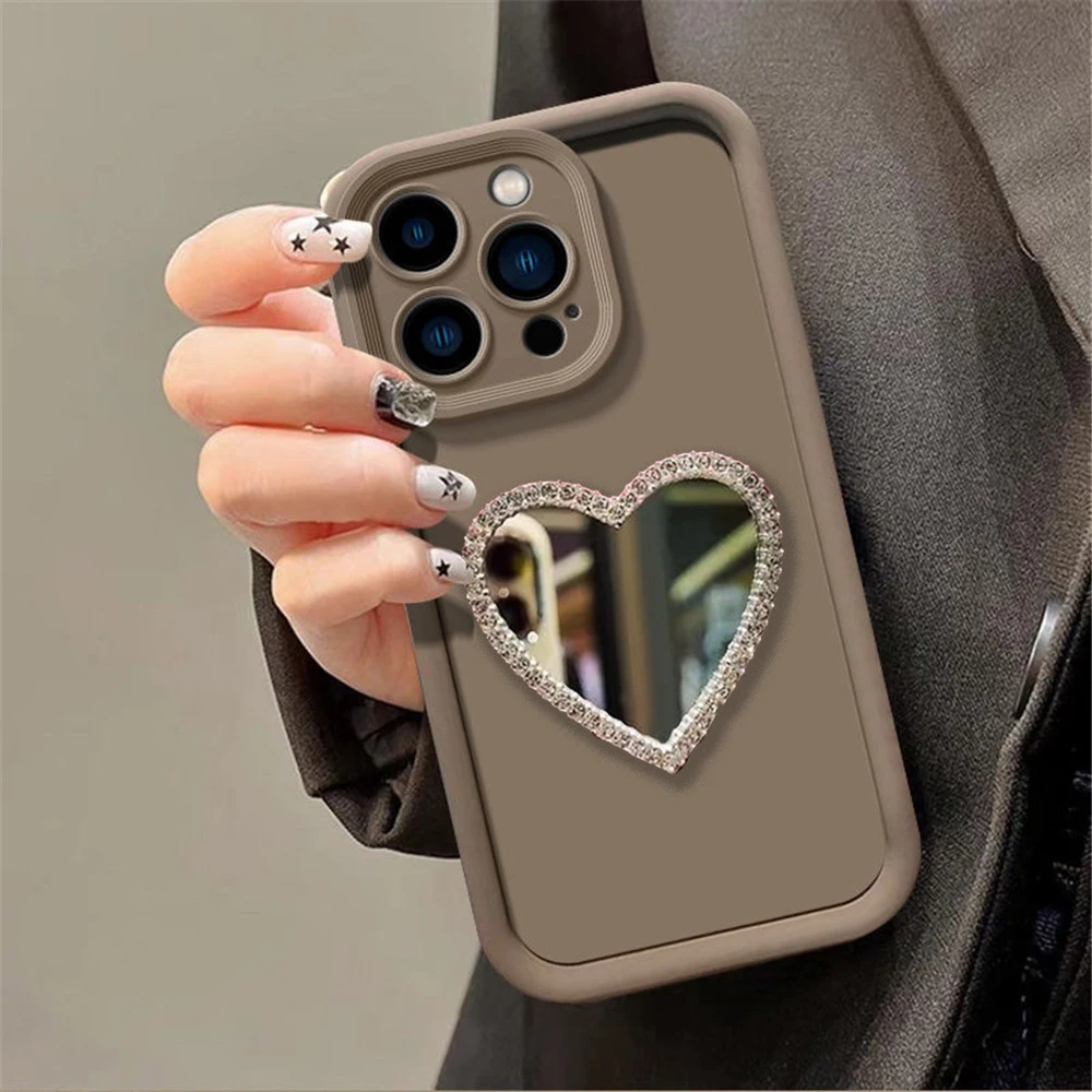 Love Heart Diamond Mirror Phone Case - Shockproof Silicon Cover