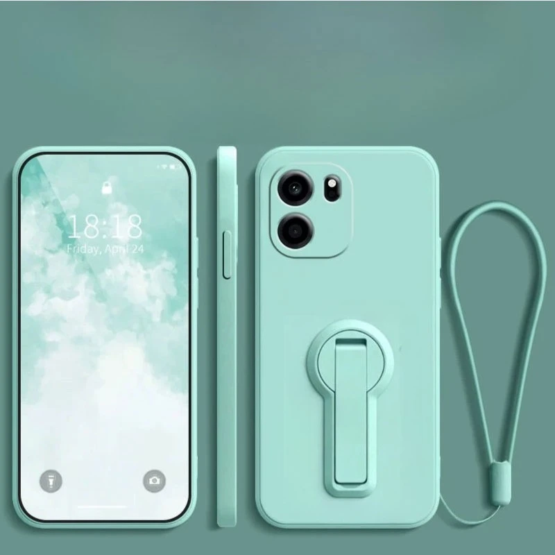 Liquid Silicone Shockproof Stand Holder Case with Lanyard and Lens Protection